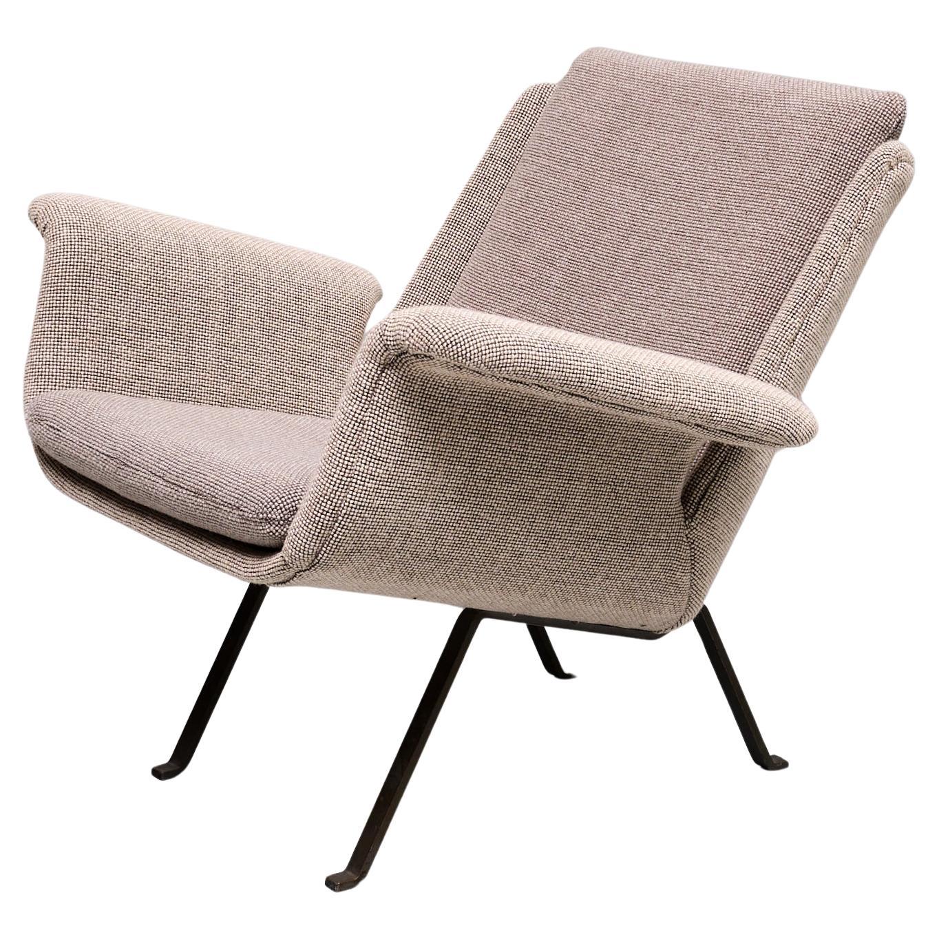 Koene Oberman Armchair in Gray Two Tone Wool and Iron, Netherlands, 1950s