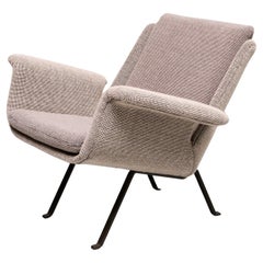 Koene Oberman Armchair in Gray Two Tone Wool and Steel, Netherlands, 1950s