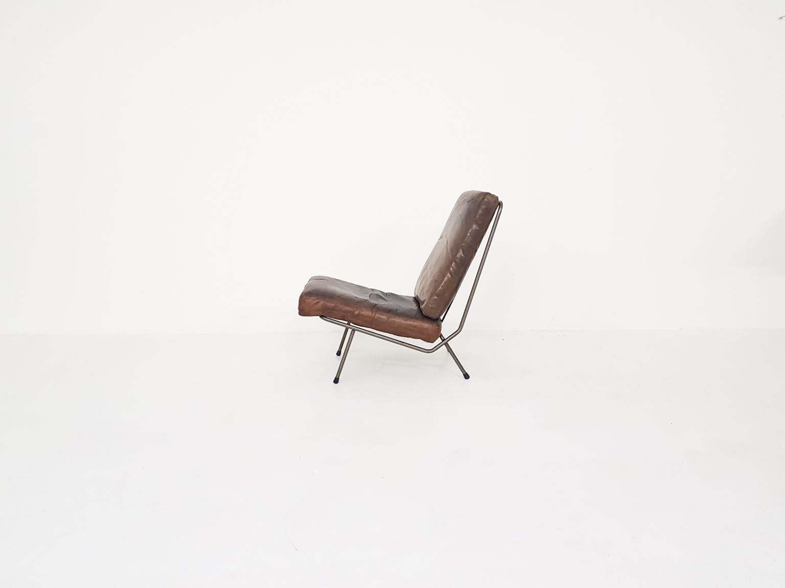 Dutch Koene Oberman for Gelderland Lounge Chair in Leather, The Netherlands 1954 For Sale