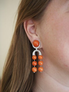 KOENIG Platinum Coral and Diamond Drop Earrings
