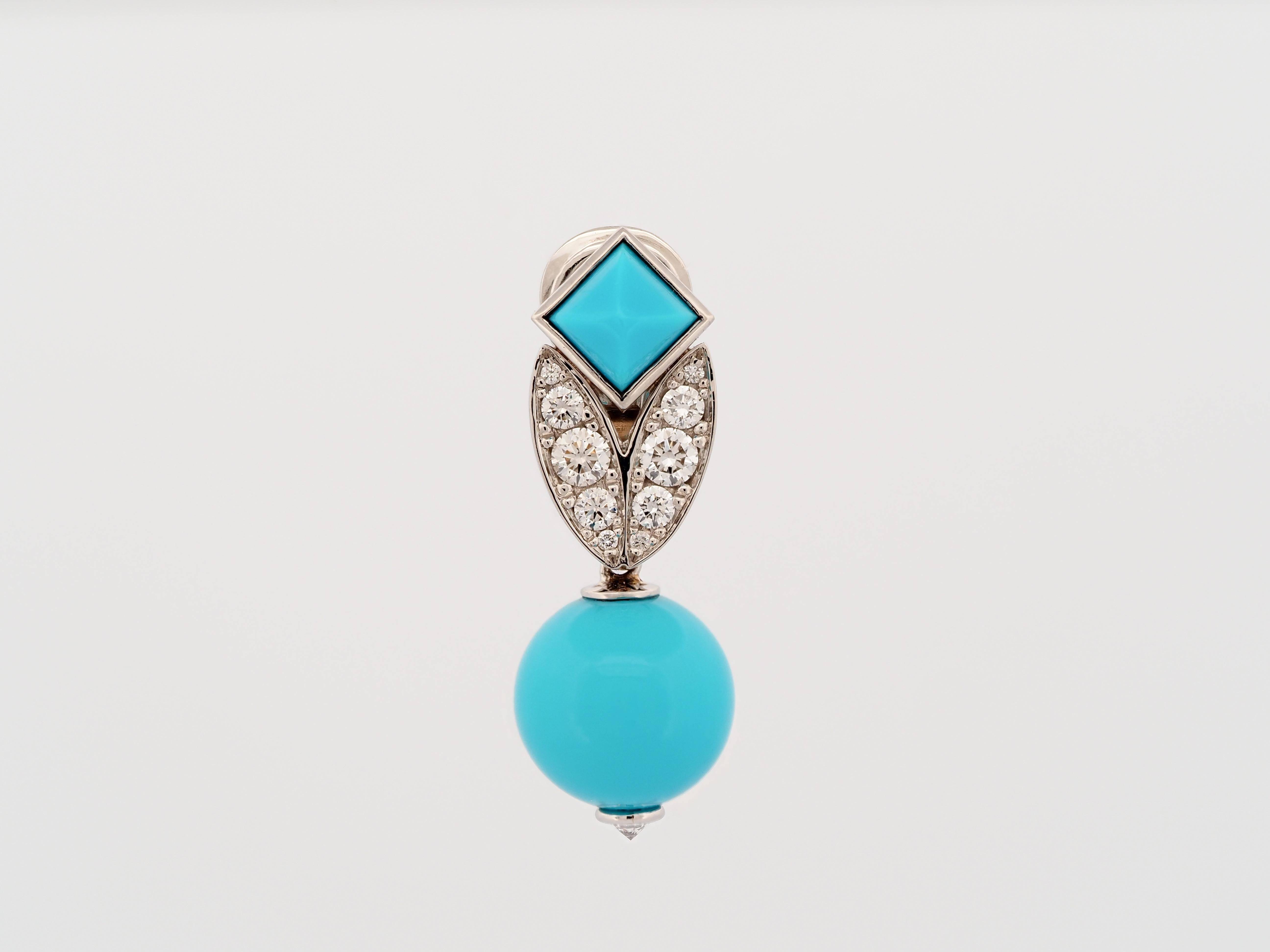 The House of KOENIG creates sustainable jewels, using exclusively recycled precious metals and conflict-free gemstones that inspire and endure. 100% SWISS HANDMADE

Manufactured in platinum with natural turquoise beads and pyramids, as well as 22
