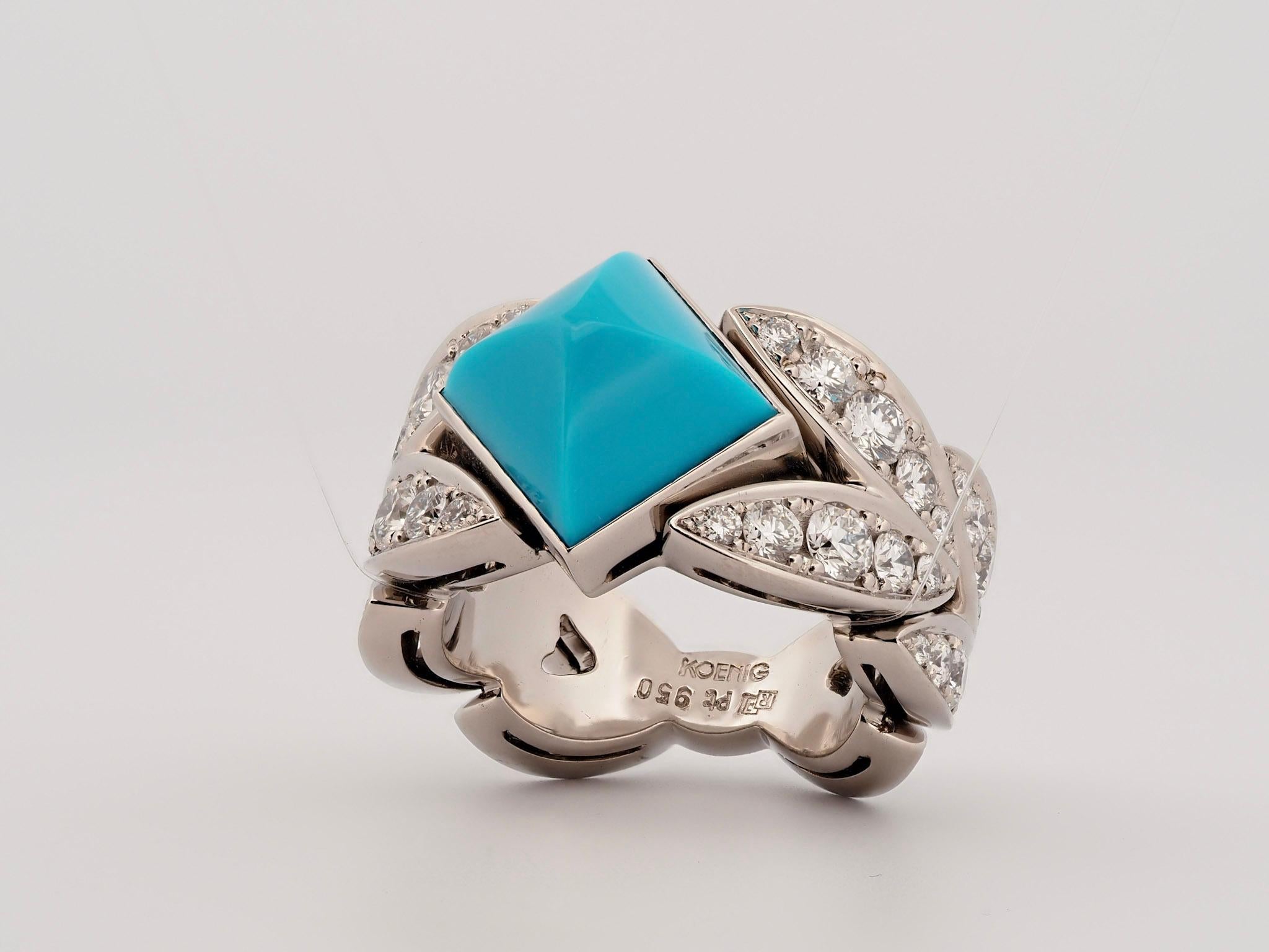 Brilliant Cut KOENIG Turquoise Pyramid Ring For Sale