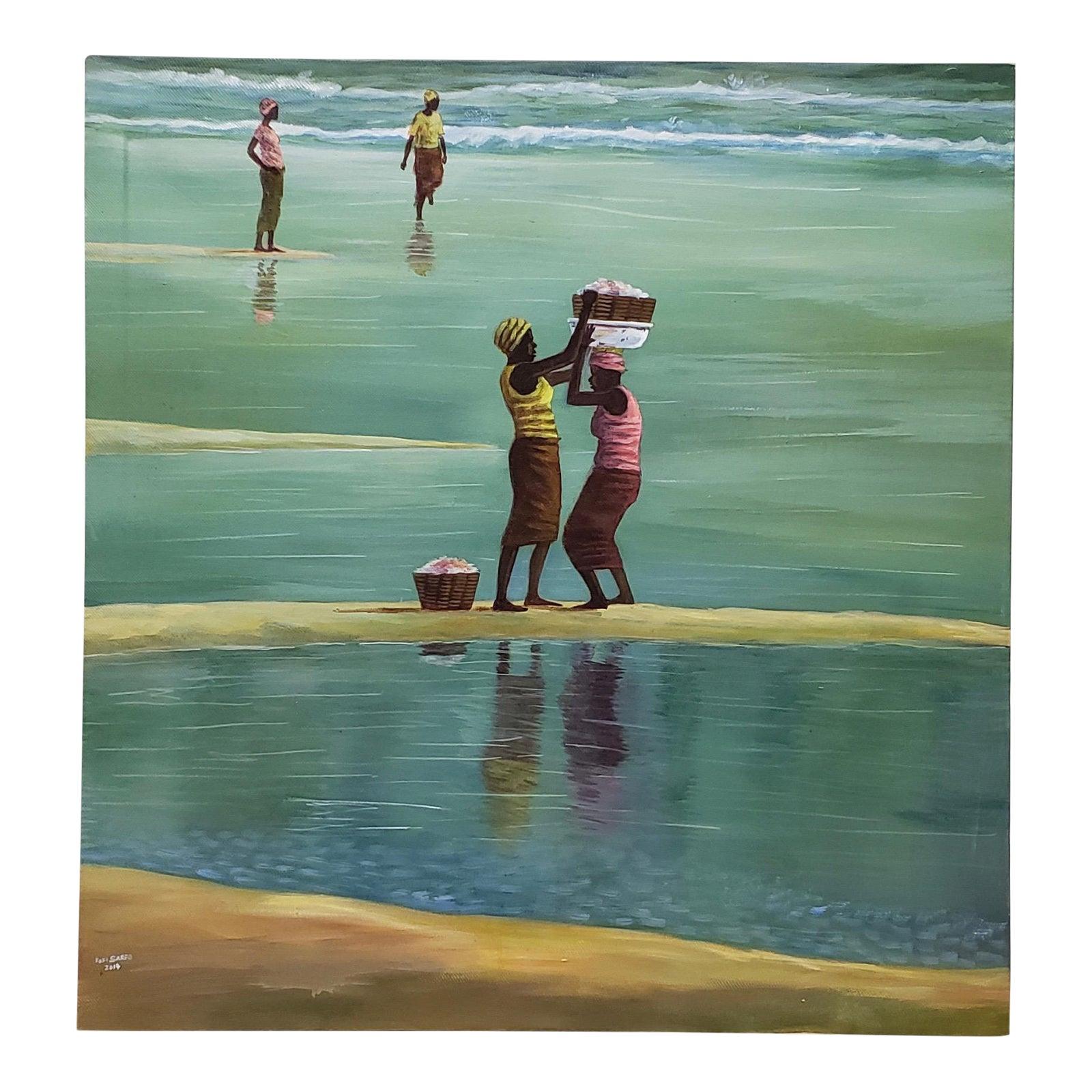 Kofi Sarfo (Ghana, West Africa) "Helping Hand" Original Acrylic on Canvas c.2014

Beautiful coastal Ghana landscape with figures on the beach by listed African artist Kofi Sarfa (Ghana, 20th c.)

Original acrylic on canvas. Dimensions 37.25" x