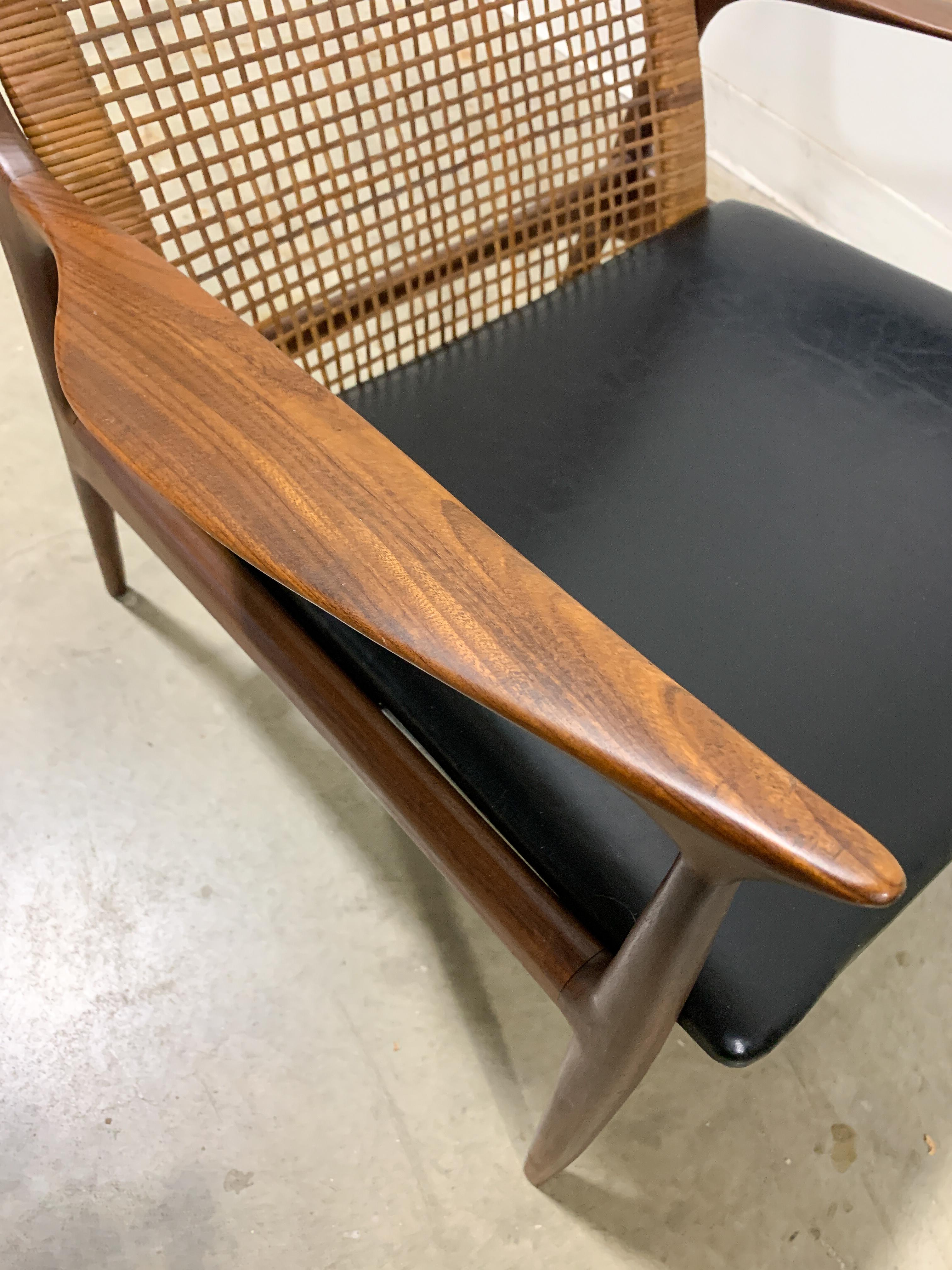 Kofod Larsen Danish Modern Cane Back Chair In Good Condition In Kalamazoo, MI