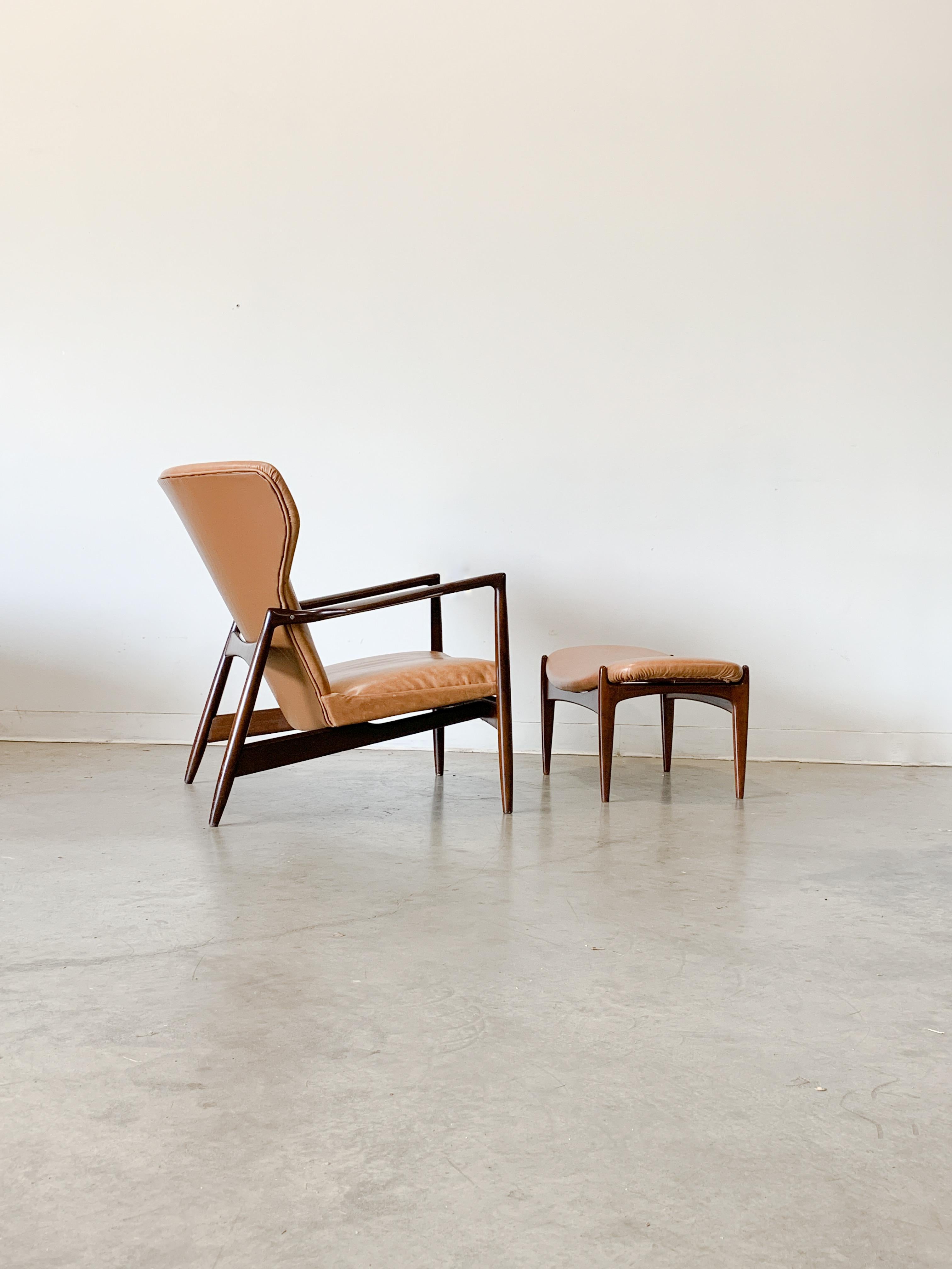Mid-Century Modern Kofod Larsen Danish Modern Fan Back Chair and Ottoman for Selig