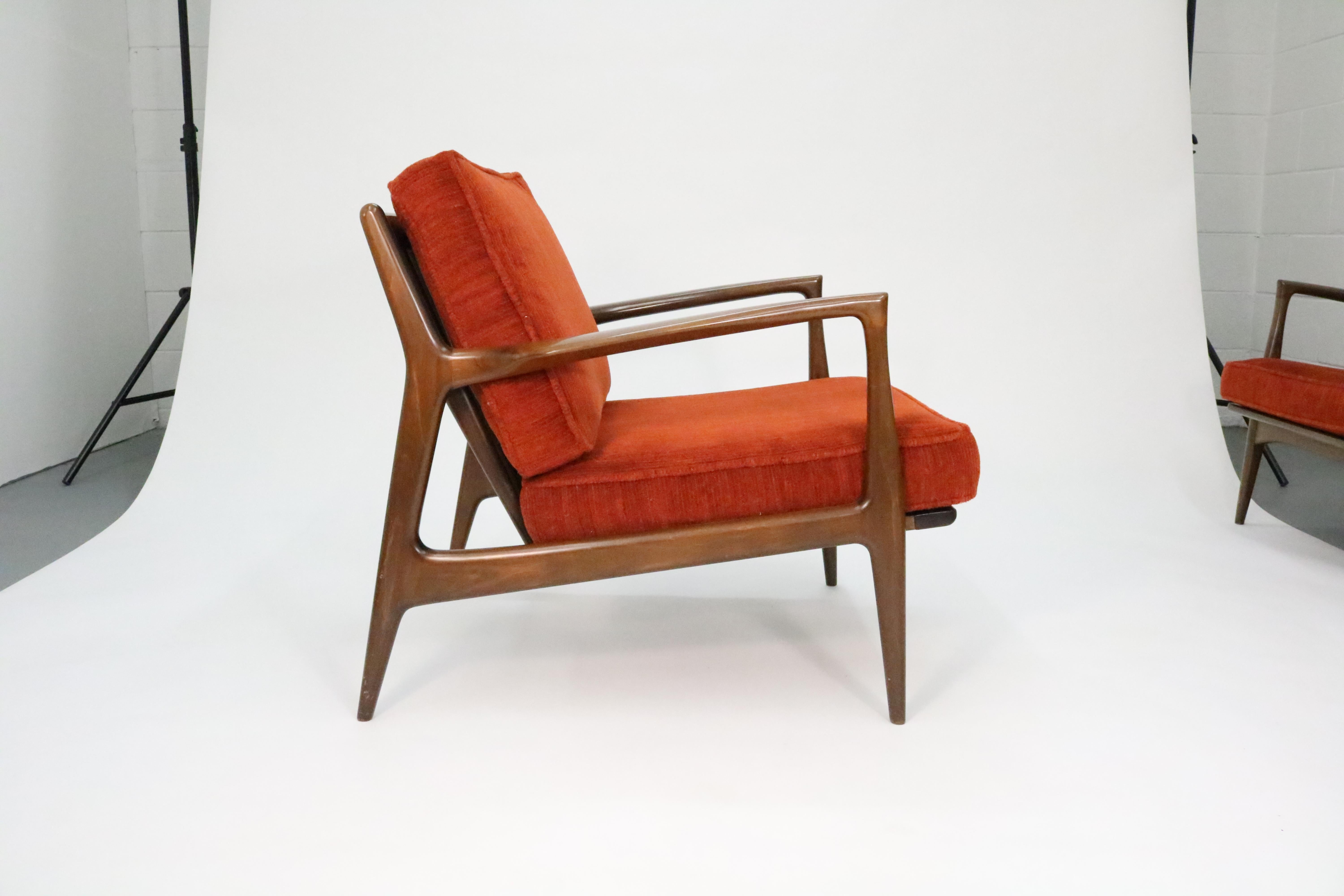 Walnut Kofod-Larsen Danish Modern Sculpted Lounge Chairs for Selig