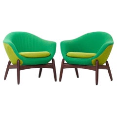Kofod Larsen for Povl Dinesen Mid Century Danish Teak Pod Lounge Chairs - Pair
