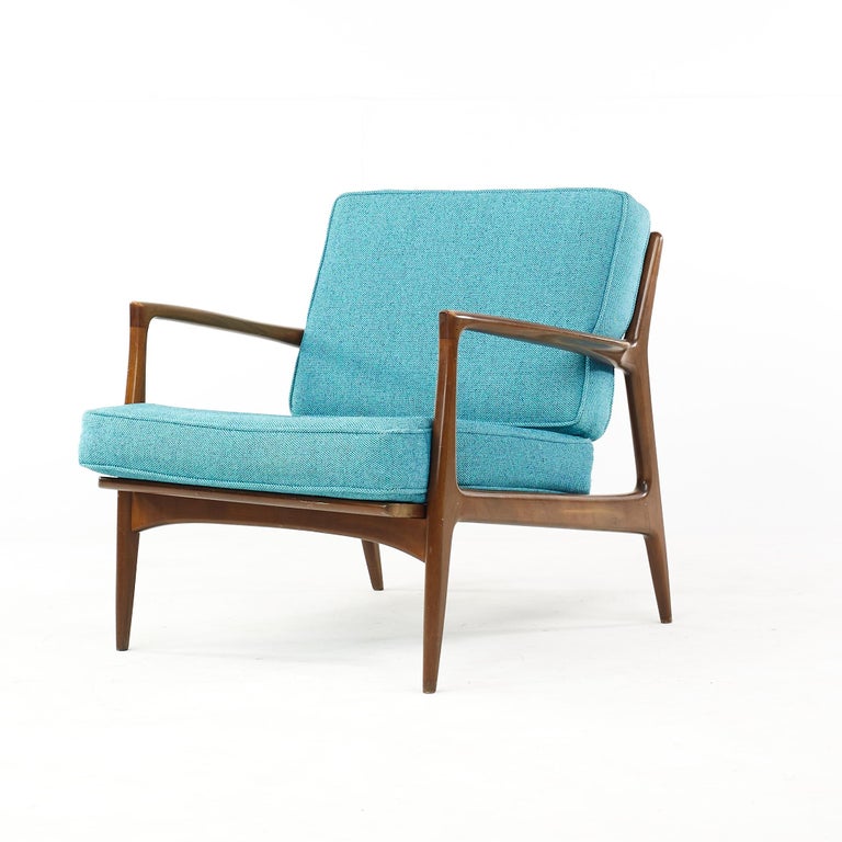 Mid-Century Modern Kofod Larsen for Selig Mid Century Danish Walnut Lounge Chair For Sale