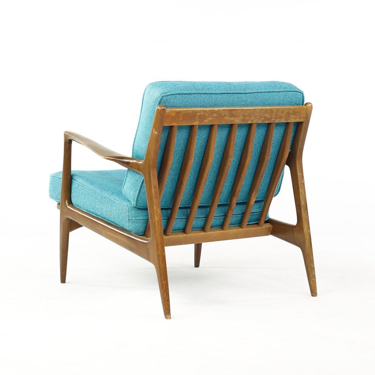 Upholstery Kofod Larsen for Selig Mid Century Danish Walnut Lounge Chair For Sale