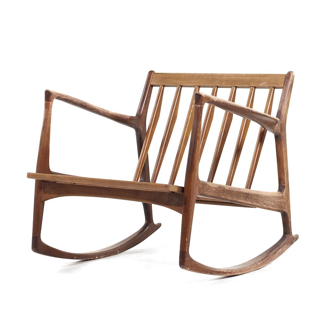Mid-Century Modern Kofod Larsen for Selig Mid Century Danish Walnut Rocking Lounge Chair For Sale
