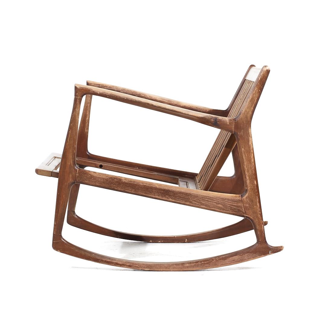 Kofod Larsen for Selig Mid Century Danish Walnut Rocking Lounge Chair For Sale 1