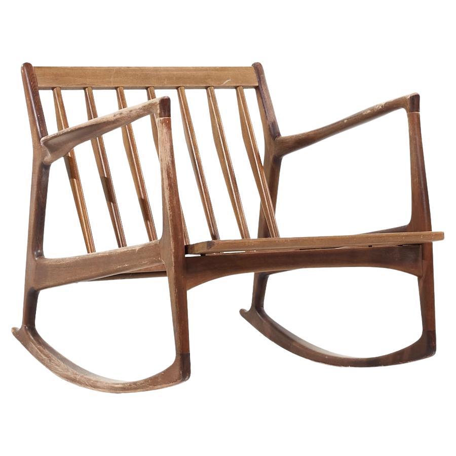 Kofod Larsen for Selig Mid Century Danish Walnut Rocking Lounge Chair For Sale