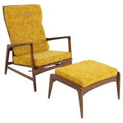 Kofod Larsen for Selig Mid Century High Back Lounge Chair and Ottoman