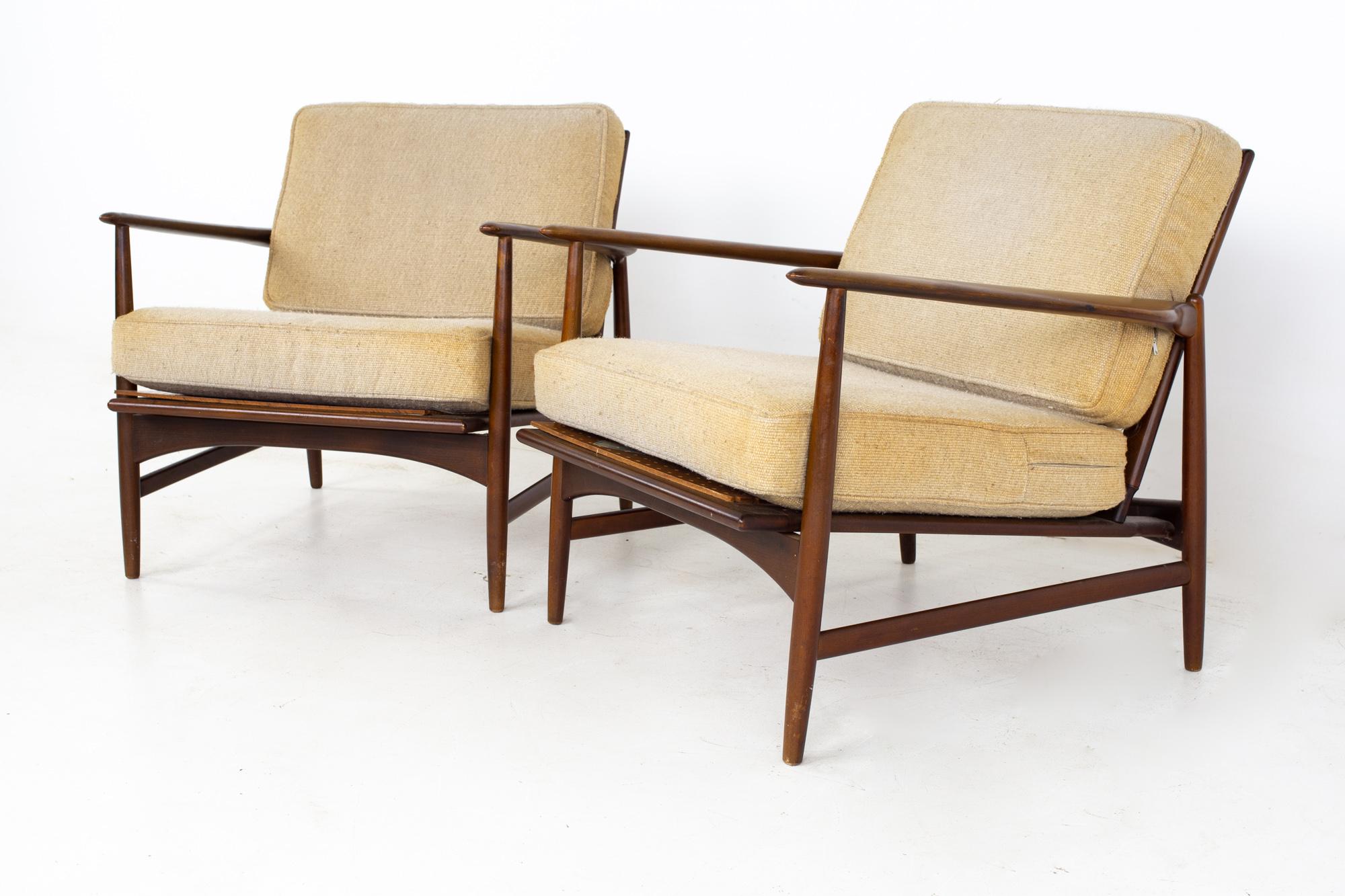 Mid-Century Modern Kofod Larsen for Selig Mid Century Lounge Chairs, a Pair