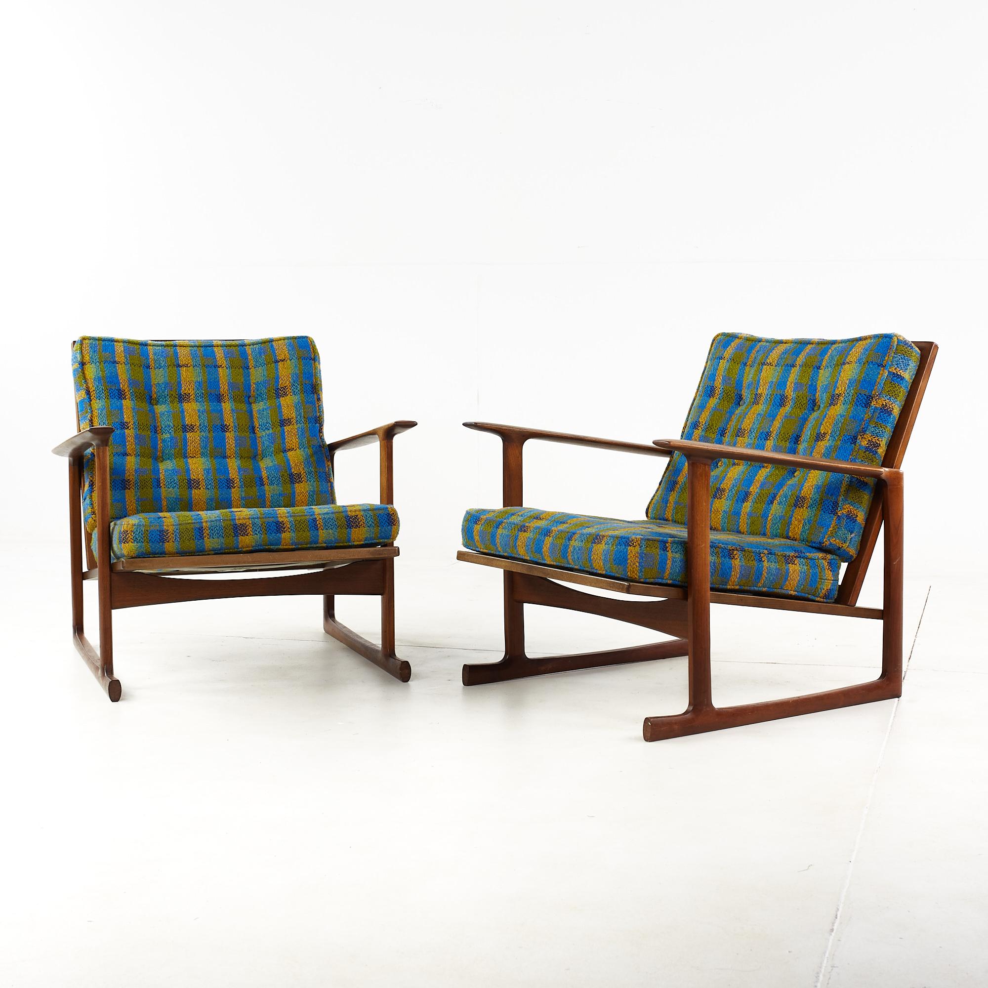 Mid-Century Modern Kofod Larsen for Selig Mid Century Sleigh Leg Low Back Lounge Chairs For Sale