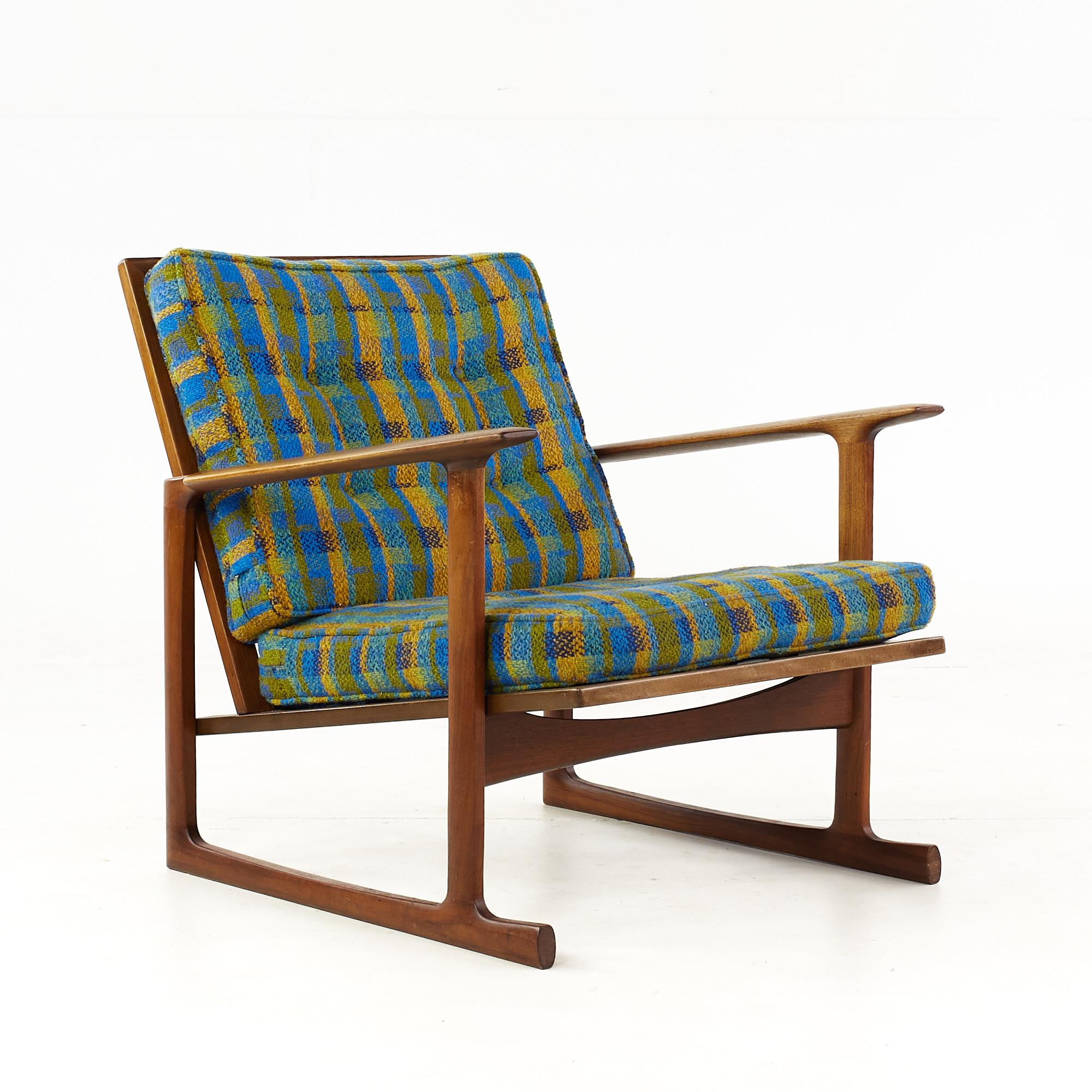 Danish Kofod Larsen for Selig Mid Century Sleigh Leg Low Back Lounge Chairs For Sale