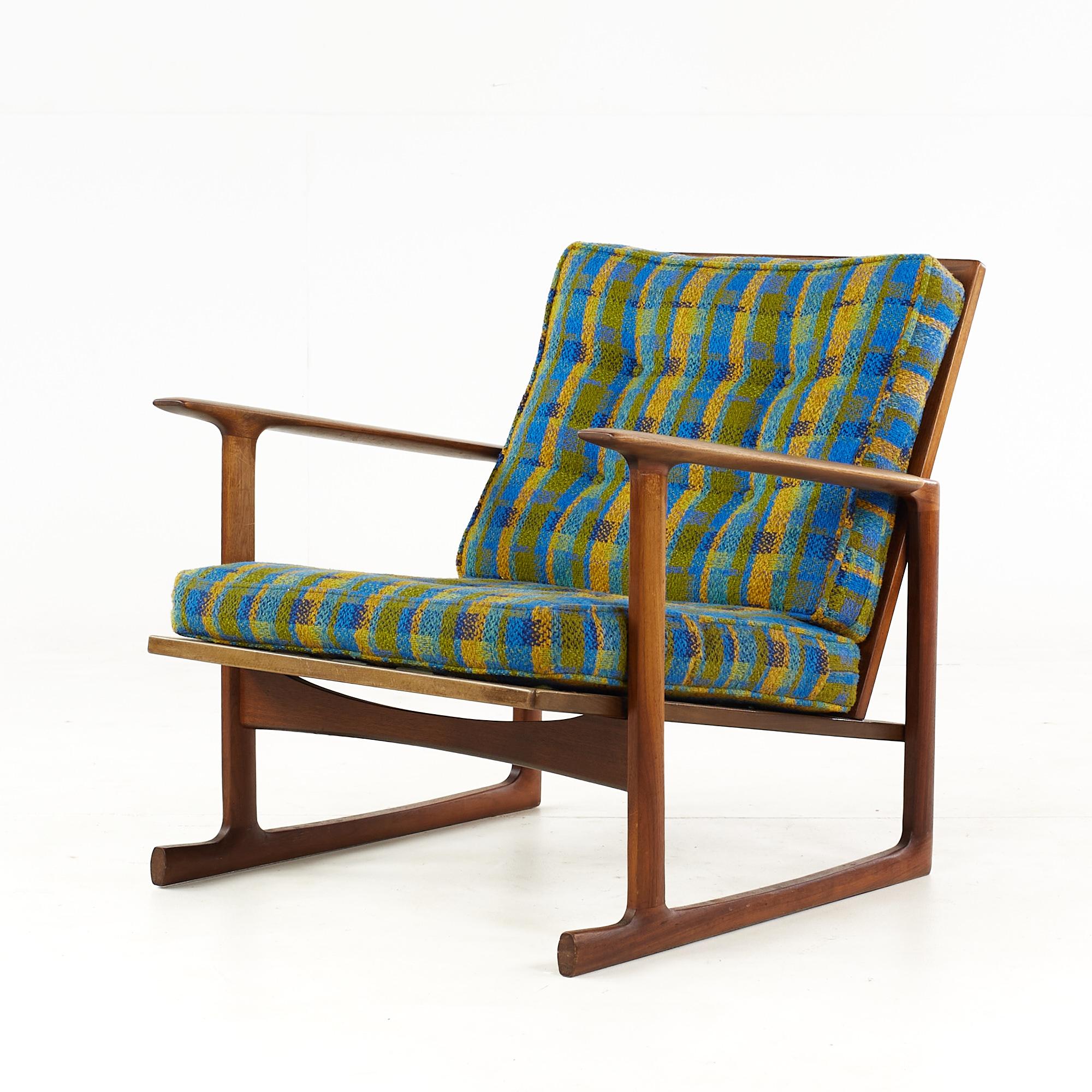 Late 20th Century Kofod Larsen for Selig Mid Century Sleigh Leg Low Back Lounge Chairs For Sale