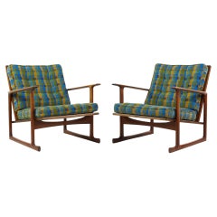 Kofod Larsen for Selig Mid Century Sleigh Leg Low Back Lounge Chairs