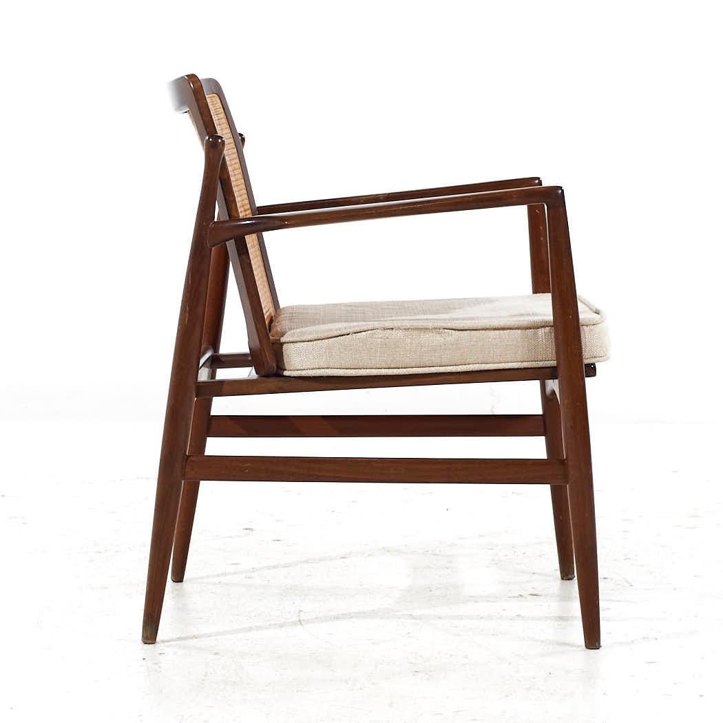 Kofod Larsen for Selig Mid Century Walnut and Cane Lounge Chairs - Pair For Sale 3