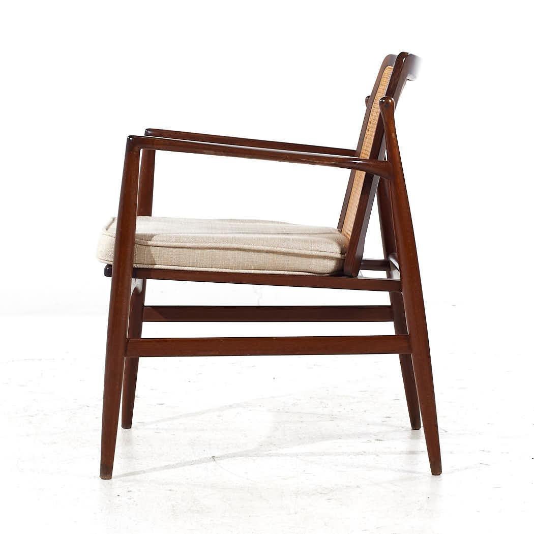 Kofod Larsen for Selig Mid Century Walnut and Cane Lounge Chairs - Pair For Sale 4