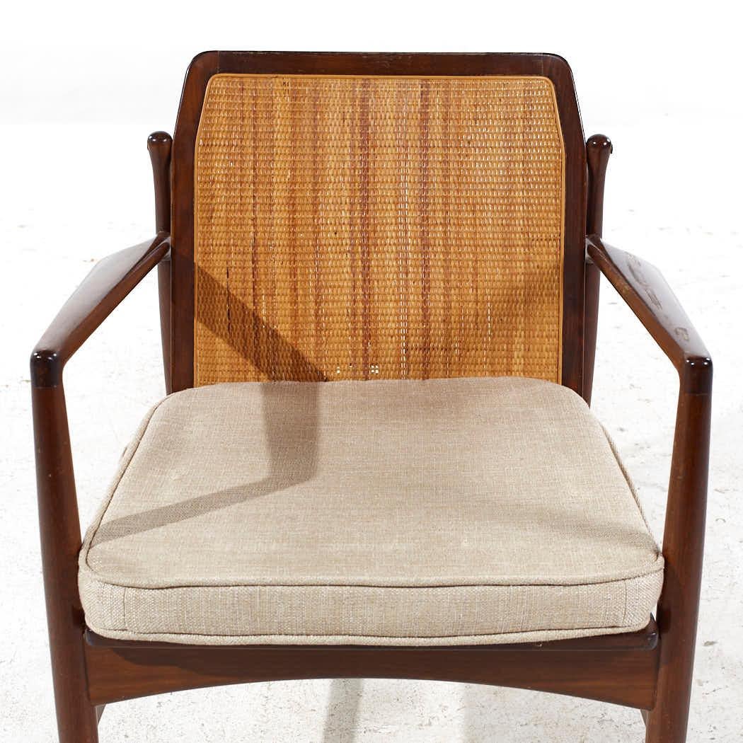 Kofod Larsen for Selig Mid Century Walnut and Cane Lounge Chairs - Pair For Sale 5