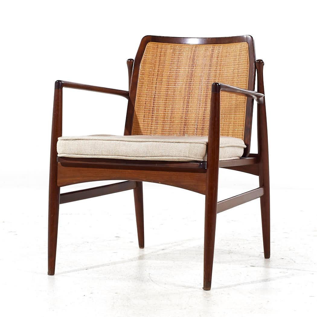 Late 20th Century Kofod Larsen for Selig Mid Century Walnut and Cane Lounge Chairs - Pair For Sale