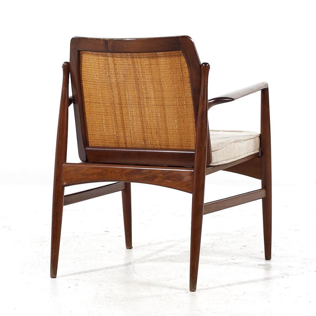 Upholstery Kofod Larsen for Selig Mid Century Walnut and Cane Lounge Chairs - Pair For Sale
