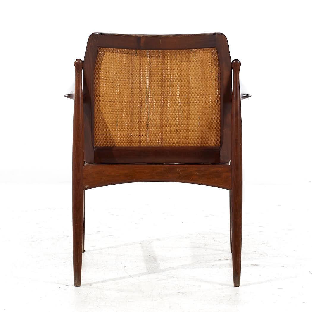 Kofod Larsen for Selig Mid Century Walnut and Cane Lounge Chairs - Pair For Sale 1