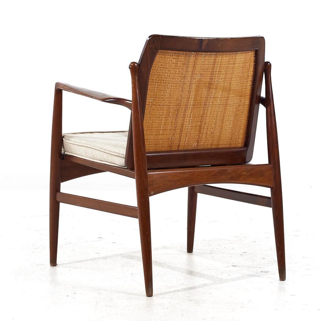 Kofod Larsen for Selig Mid Century Walnut and Cane Lounge Chairs - Pair For Sale 2