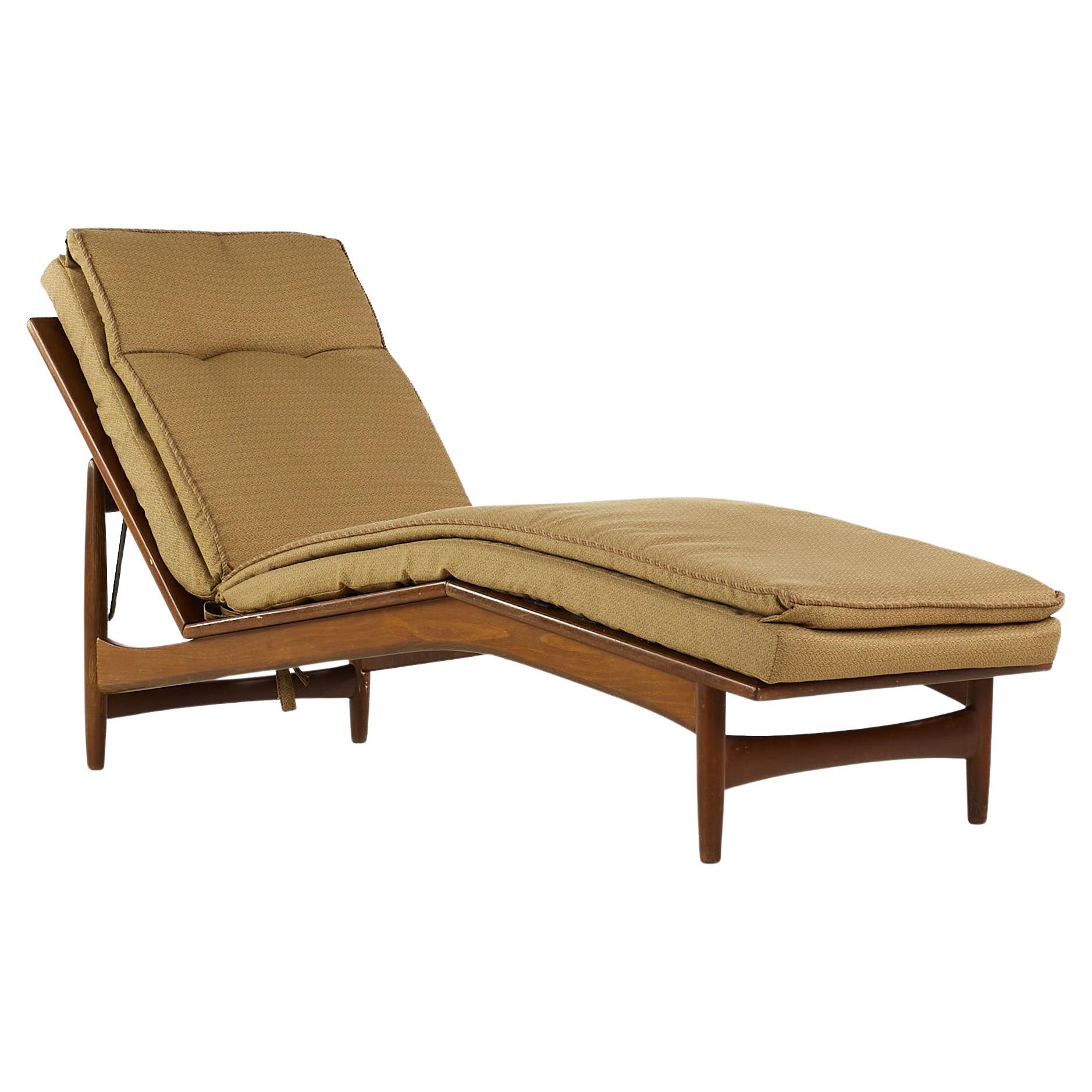 Kofod Larsen for Selig Mid Century Walnut Chaise Lounge Chair