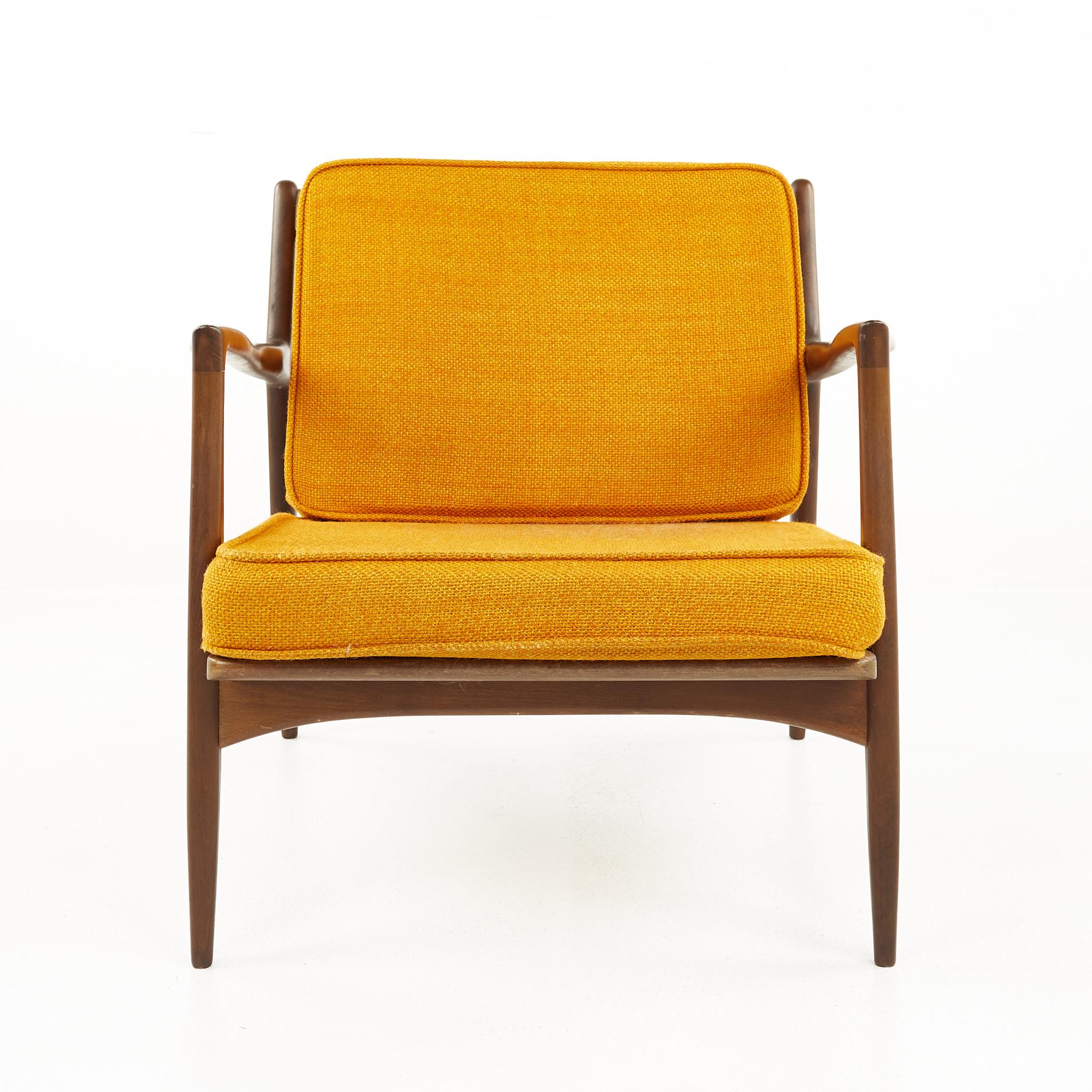 Kofod Larsen for Selig Mid Century Walnut Lounge Chairs, a Pair In Good Condition In Countryside, IL