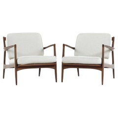 Kofod Larsen for Selig Mid Century Walnut Lounge Chairs - Pair