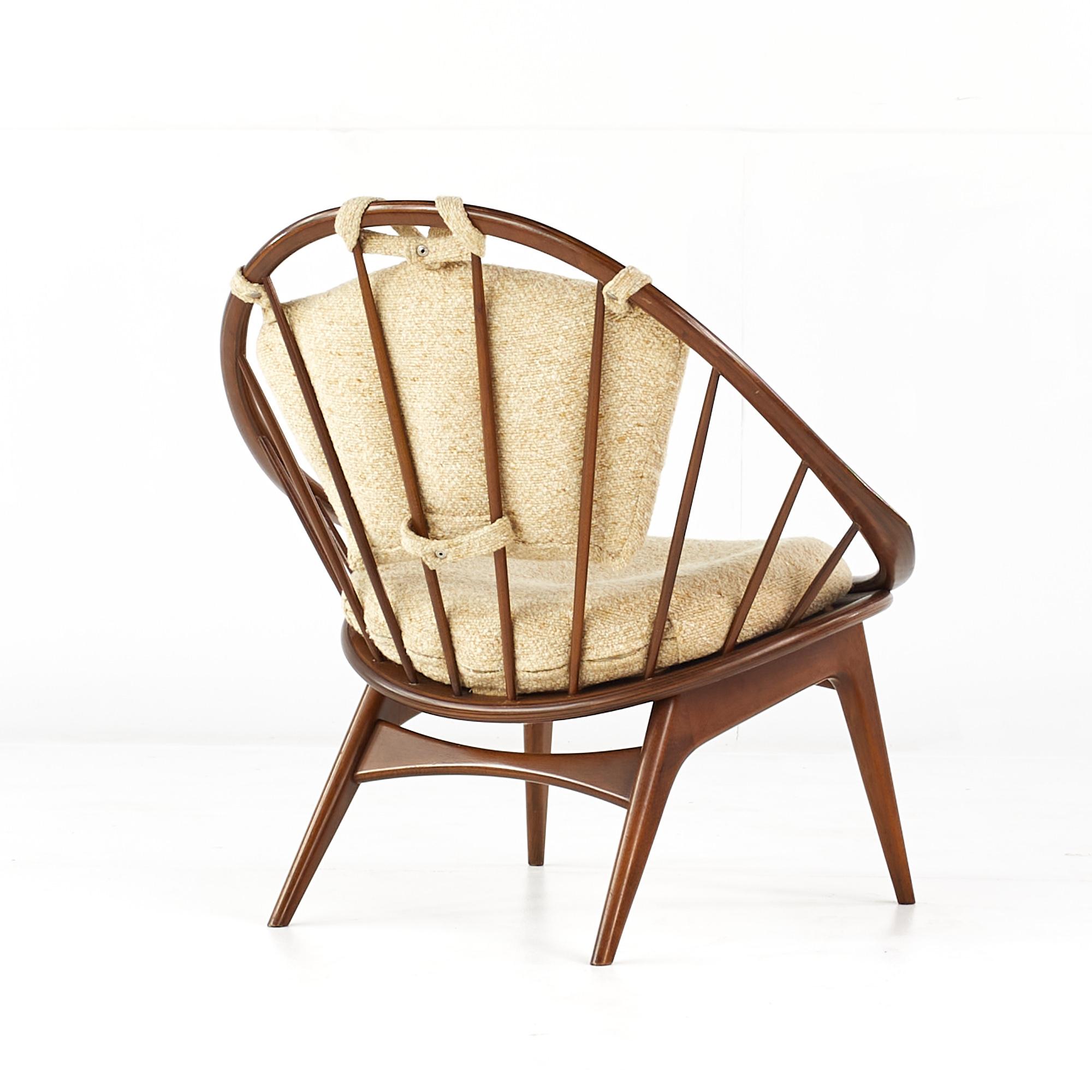 Mid-Century Modern Kofod Larsen for Selig Mid-Century Walnut Peacock Chair For Sale