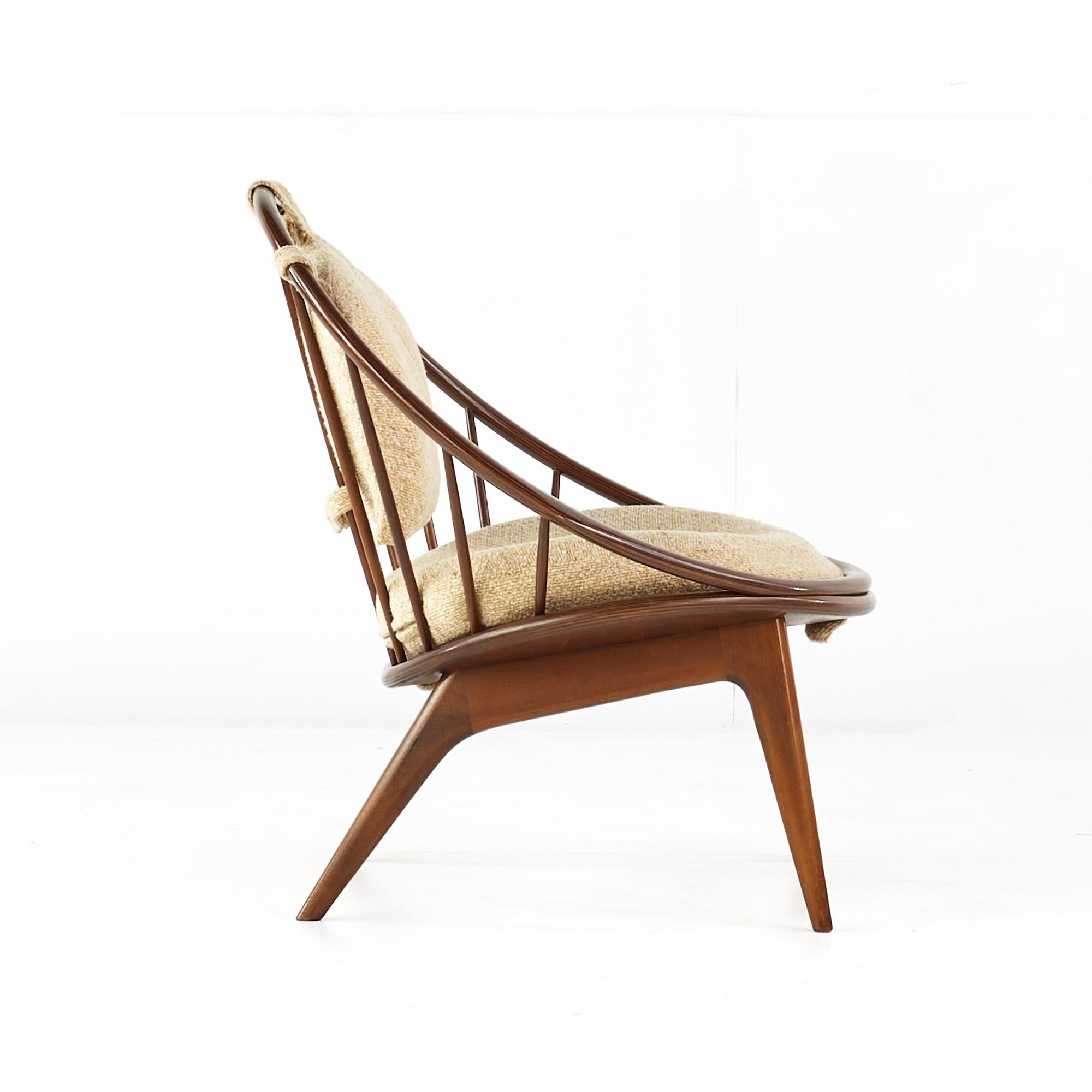 Late 20th Century Kofod Larsen for Selig Mid-Century Walnut Peacock Chair For Sale