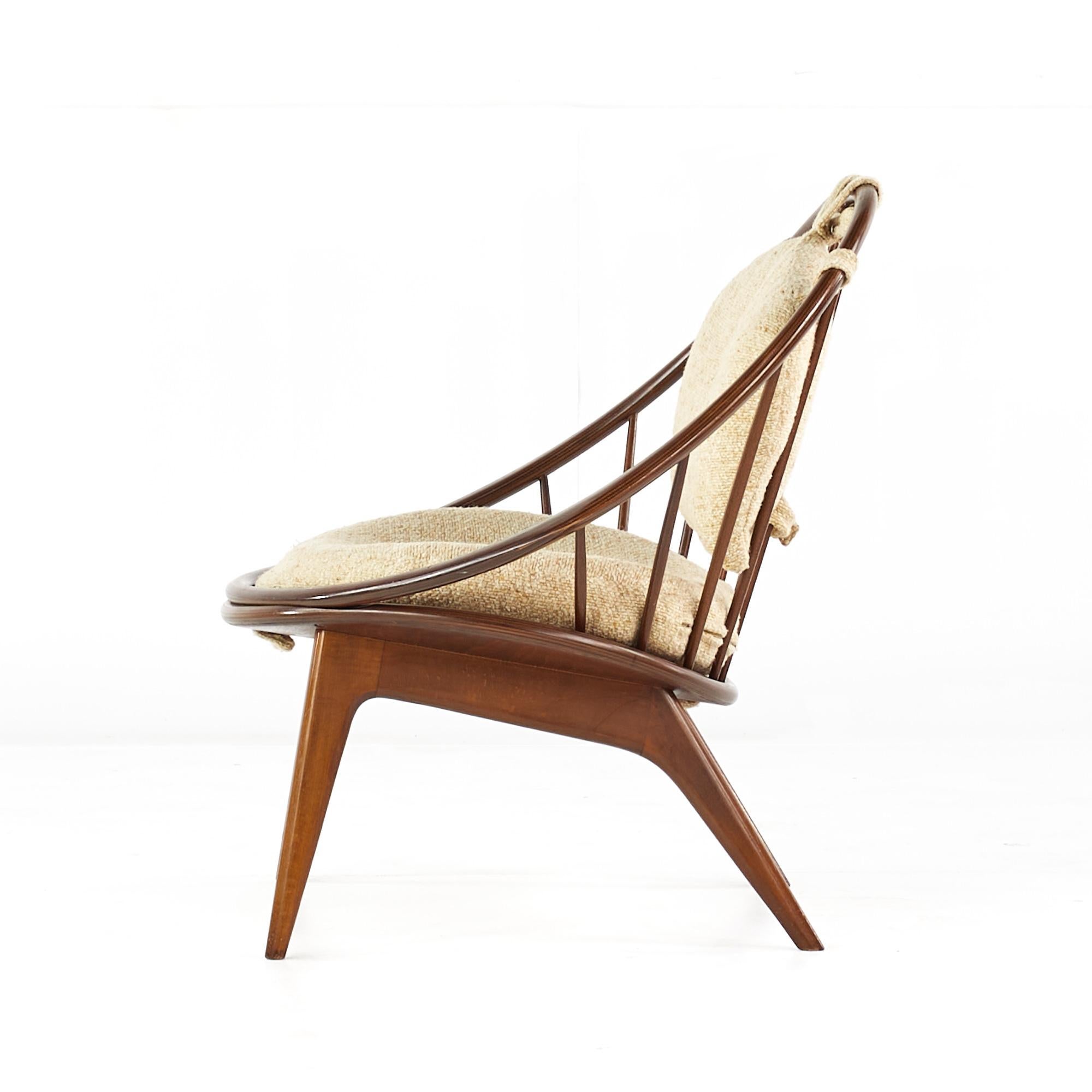 Upholstery Kofod Larsen for Selig Mid-Century Walnut Peacock Chair For Sale