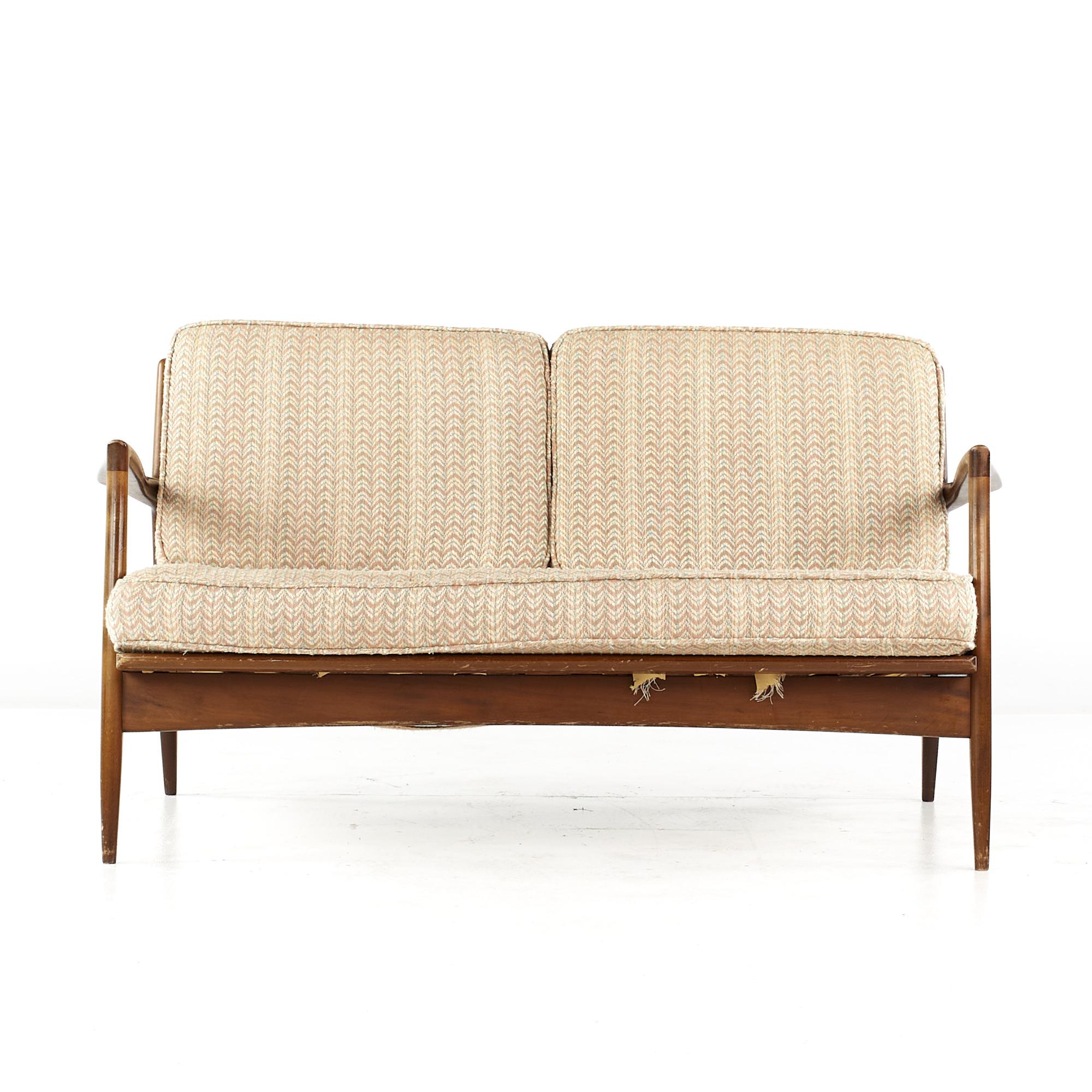 Kofod Larsen for Selig Mid-Century Walnut Settee, Pair In Good Condition In Countryside, IL