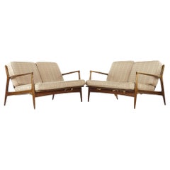 Kofod Larsen for Selig Mid-Century Walnut Settee, Pair