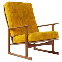 Kofod Larsen for Selig Mid Century Walnut Sleigh Leg High Back Lounge Chair