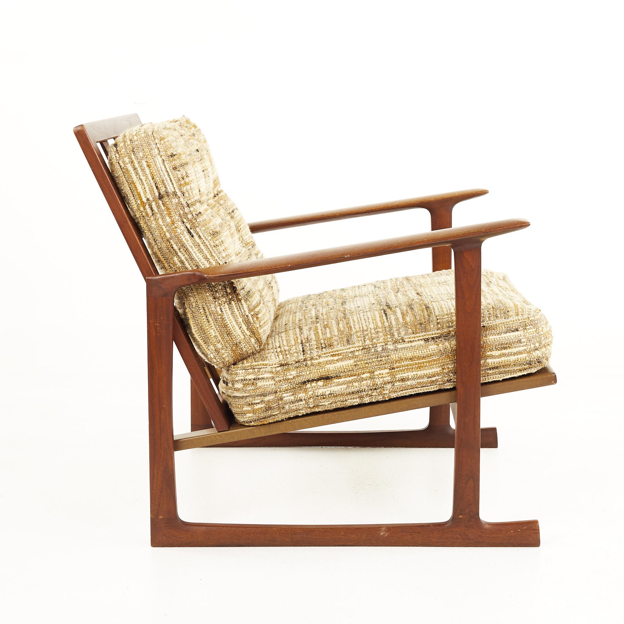 Kofod Larsen for Selig Mid Century Teak Sleigh Leg Lounge Chairs - A Pair 2