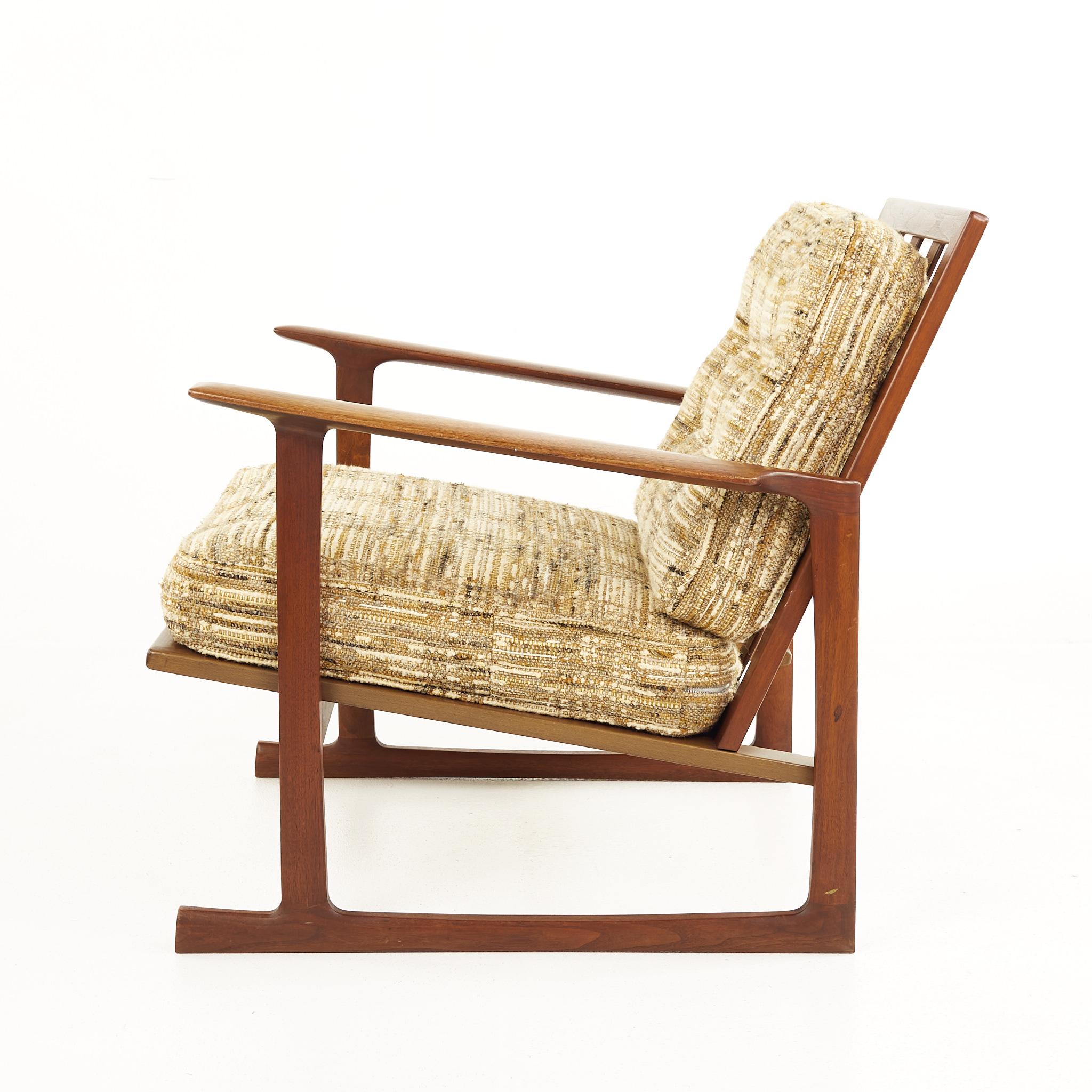 Late 20th Century Kofod Larsen for Selig Mid Century Teak Sleigh Leg Lounge Chairs - A Pair