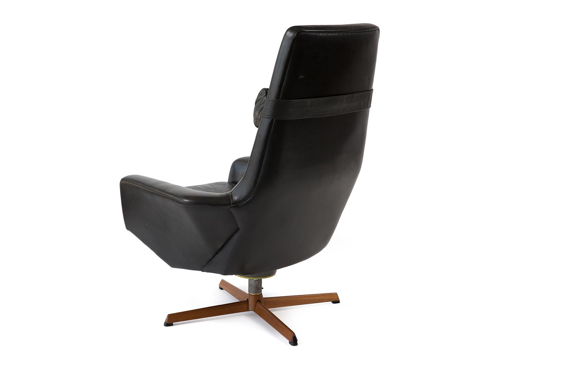 Mid-Century Modern Kofod Larsen Leather Teak Lounge Chair and Ottoman