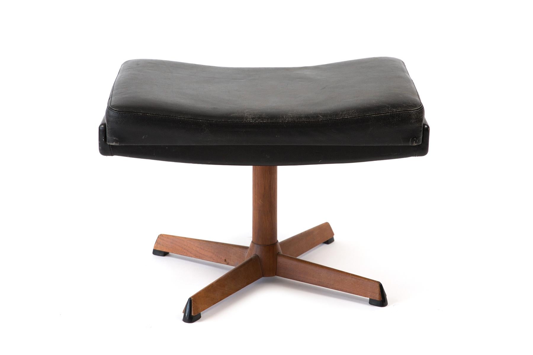 North American Kofod Larsen Leather Teak Lounge Chair and Ottoman