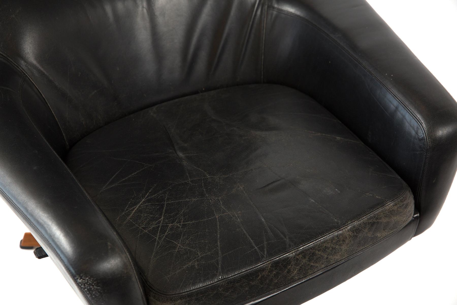 Mid-20th Century Kofod Larsen Leather Teak Lounge Chair and Ottoman