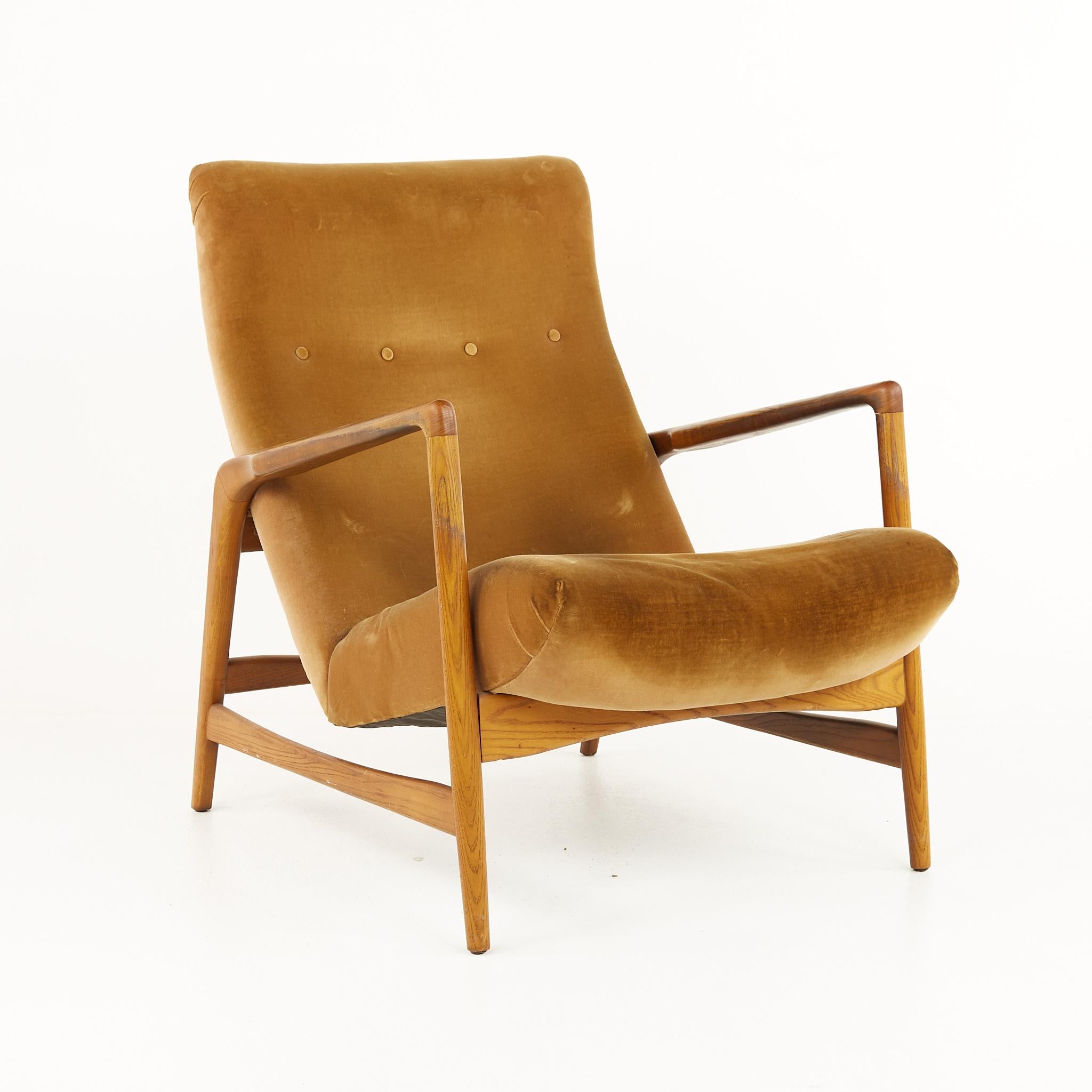 Upholstery Kofod Larsen Mid Century Highback Lounge Chair and Ottoman