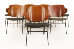 Kofod Larsen Mid Century Penguin Wrought Iron and Bent Plywood Dining Chairs, S