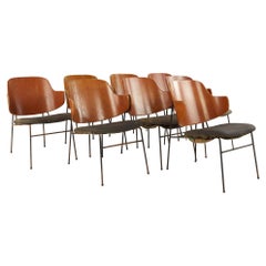 Retro Kofod Larsen Mid Century Penguin Wrought Iron and Bent Plywood Dining Chairs, S