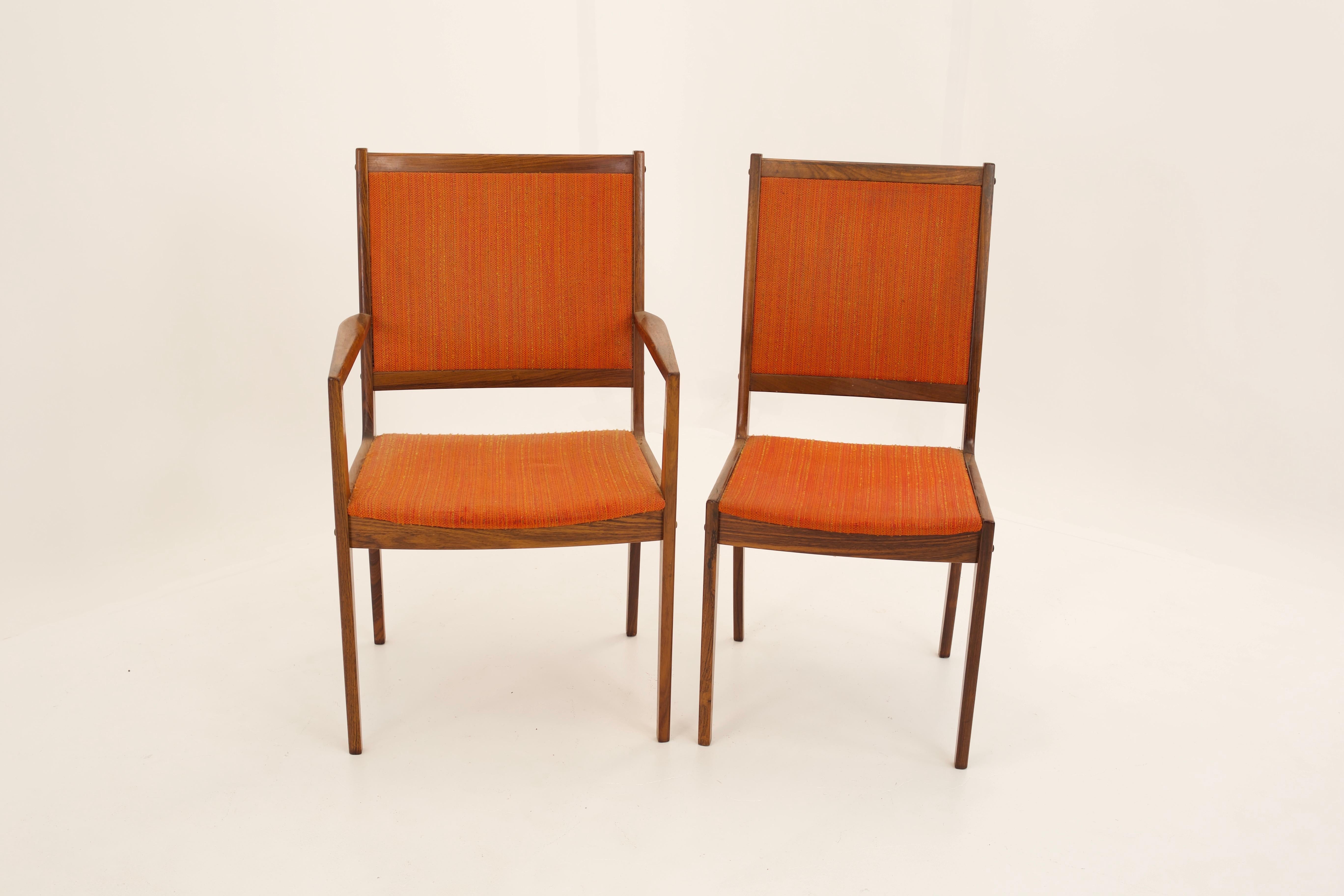 Wood Kofod Larsen Mid Century Rosewood Highback Dining Chairs, Set of 6 For Sale