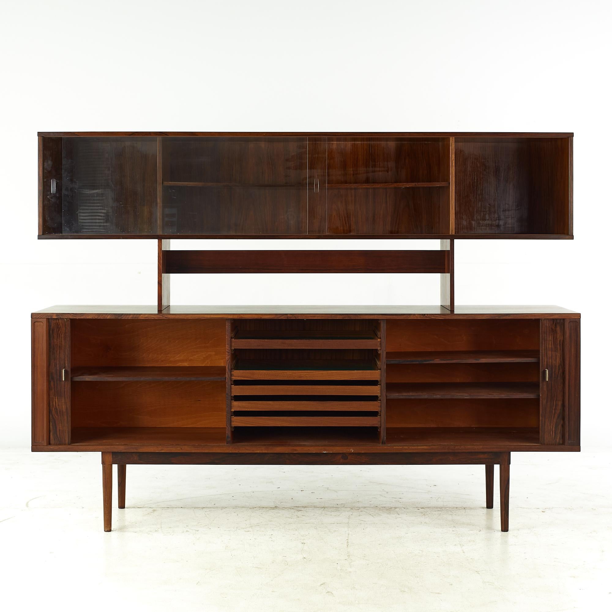 Kofod Larsen Midcentury Rosewood Tambour Buffet and Hutch For Sale at