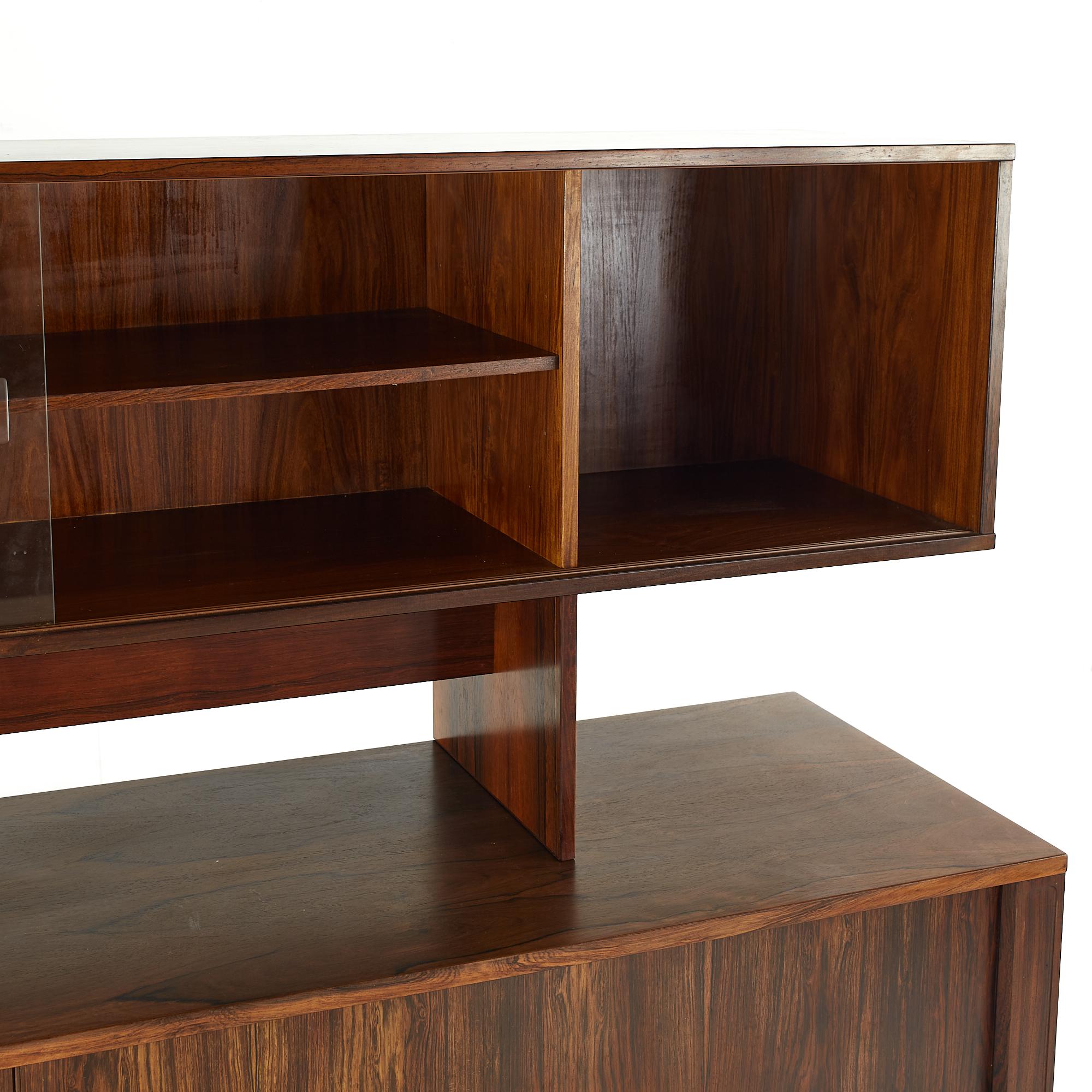 Kofod Larsen Midcentury Rosewood Tambour Buffet and Hutch For Sale at