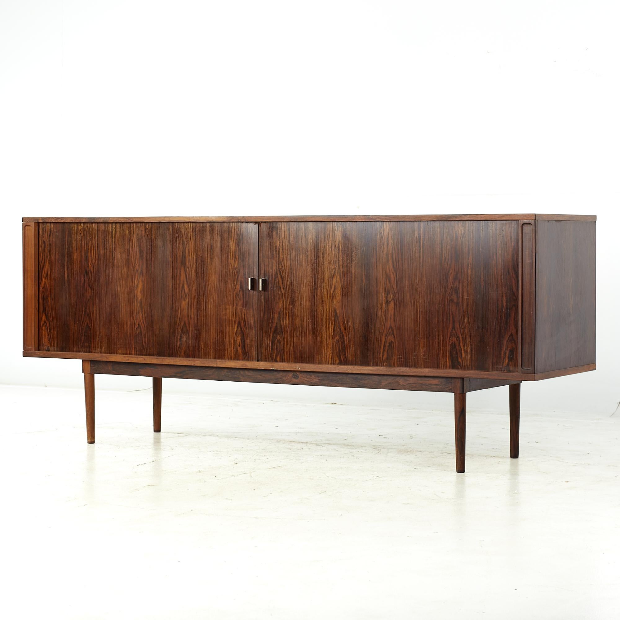 Kofod Larsen Midcentury Rosewood Tambour Buffet and Hutch For Sale at